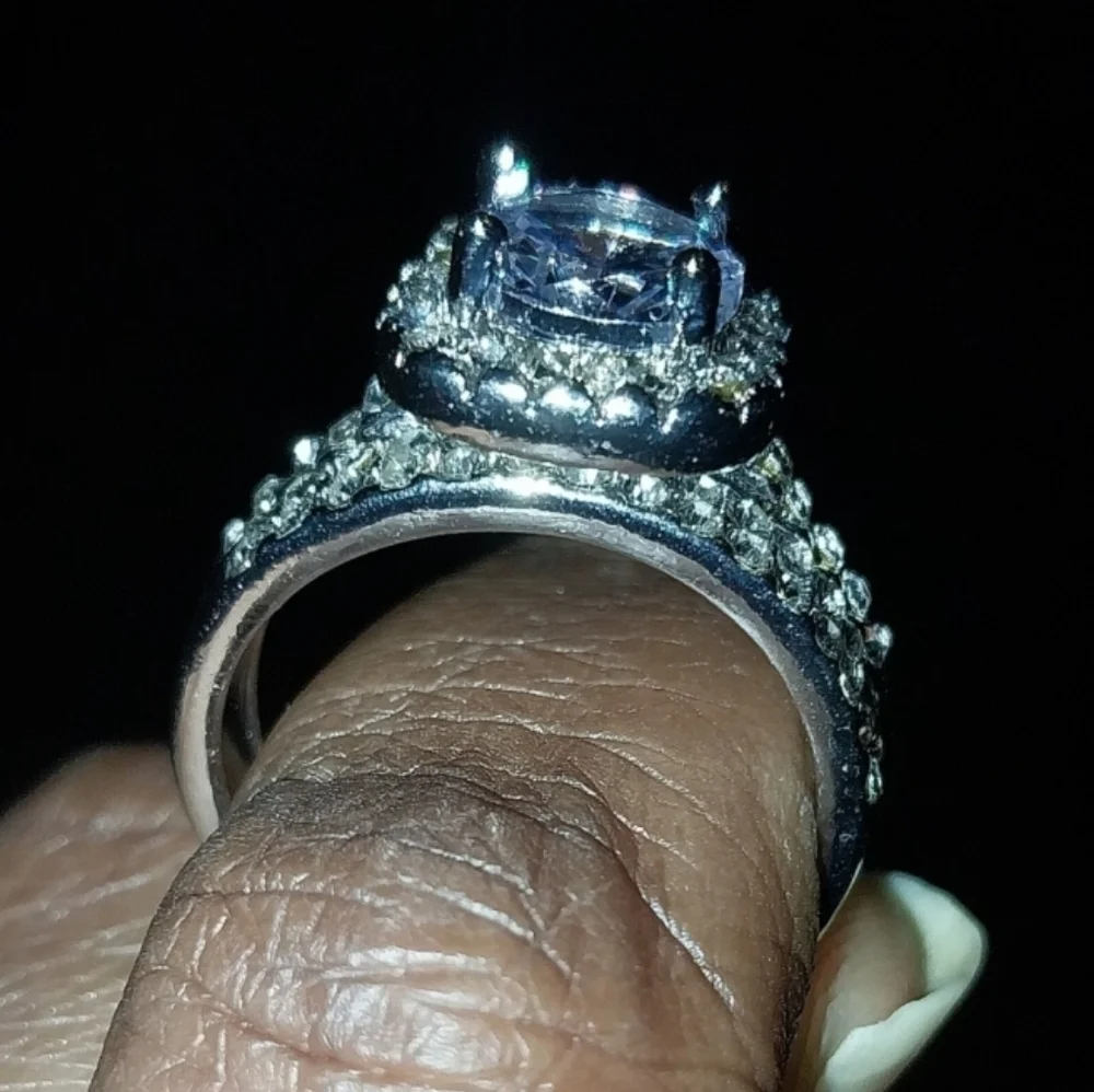 Ladies Elegant Princess Cut Lab Created Diamonds Wedding Ring Set